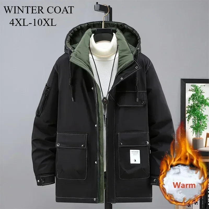 

Winter Parkas Mens Extra Large Size 9XL 10XL Cargo Coat 150KG Thick Down Cotton Clothes Warm Outwear Black Outdoor Plus Jackets