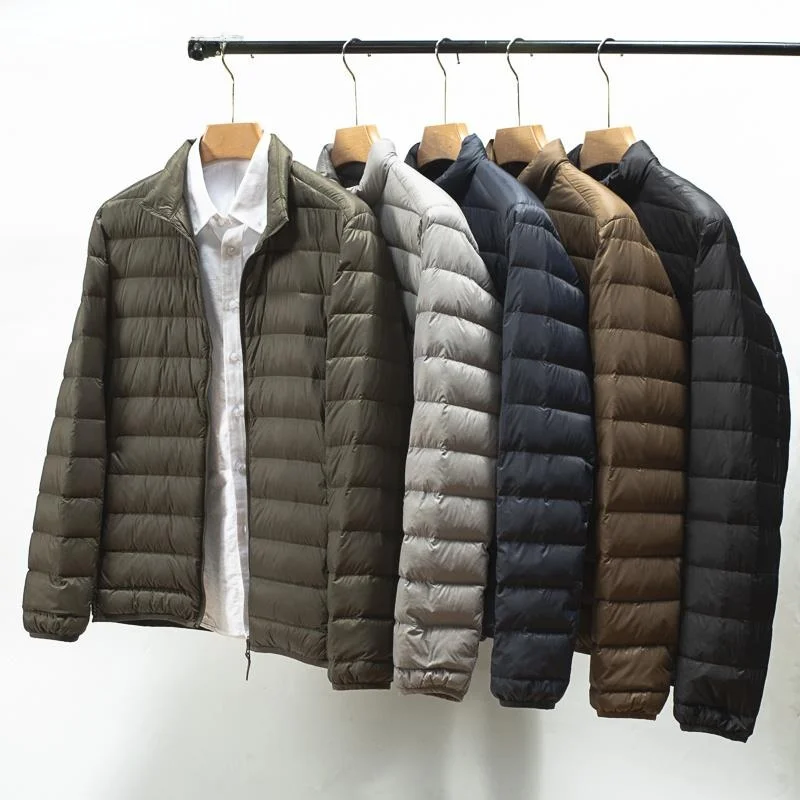 

Lightweight ort down Cotton Jaet for Men Stand Collar Hooded Autumn Winter Coat Thin Quilted Zipper Closure Color