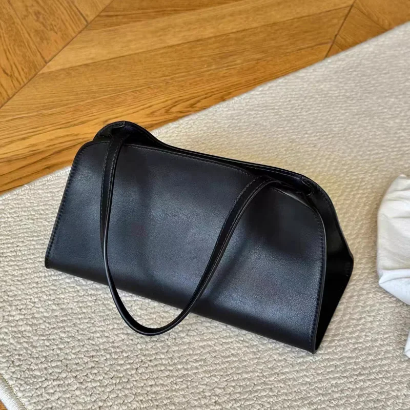 

Luxury Classic Textured Genuine Leather Clutch Simple Elegant Magnetic Clasp Shoulder Bag Retro-style Soft Leather Underarm Bag