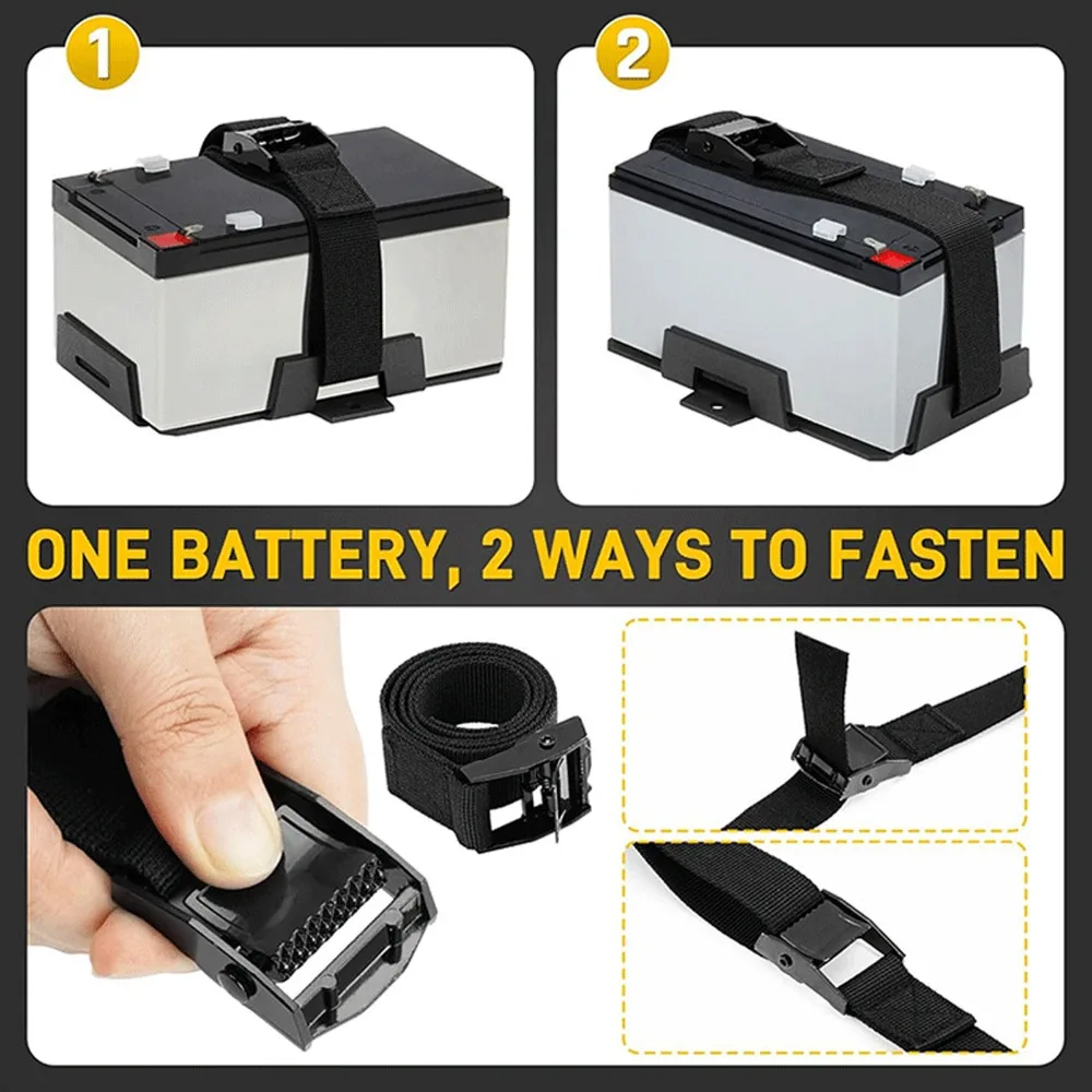 Aluminum Small Battery Tray​ ​Adjustable ​Black ​Battery Mount​ Hold Down Strap​ ​Batteries Mounting Tray