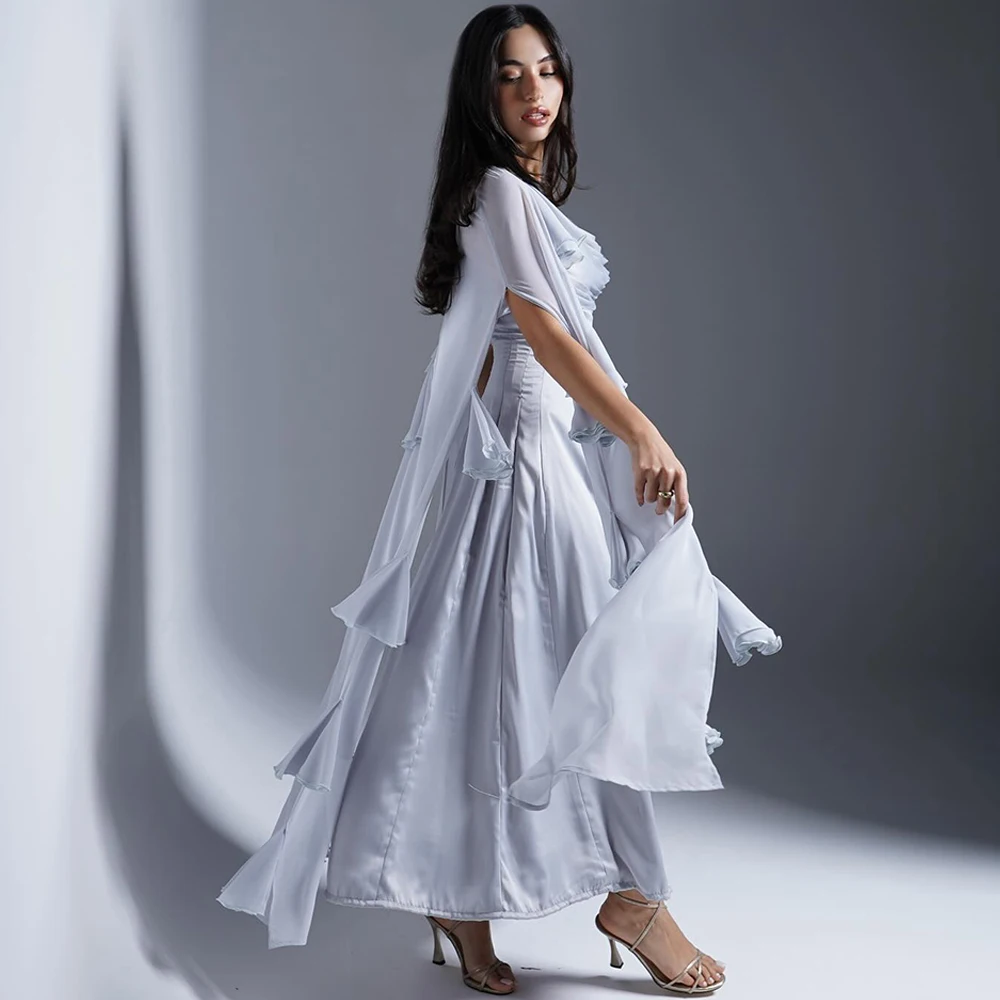 

Elegant Light Purple Satin Evening Dress Graceful Chiffon Shawl Prom Dresses Luxury Square Collar Customized Celebrity Gowns
