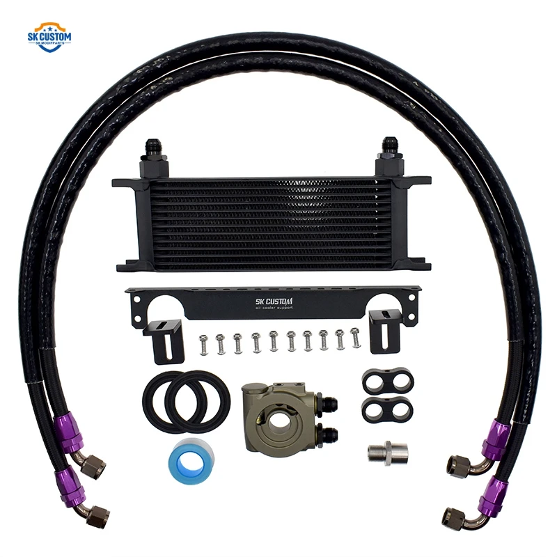

SK CUSTOM 13 Row Engine Oil Cooler Kit With Thermostat Sandwich Plate AN8 Hose For Infiniti QX50 EX25 Q70 Q50 Q60 G25