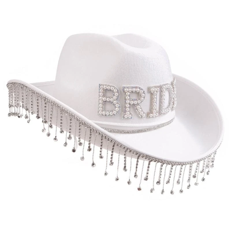 E21F Frau Fransen Cowboy mit BRAUT Brief Sommer Outdoor Braut Fedoras für Die Aufnahme Von Foto Liefert – Detail 1