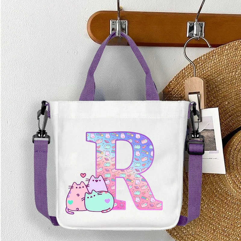 

Letter A-Z Crossbody Bag for Women Kawaii Pusheens Cat Canvas Handbag Girls Outdoor Sports Travel Shopping Shoulder Bags Gift