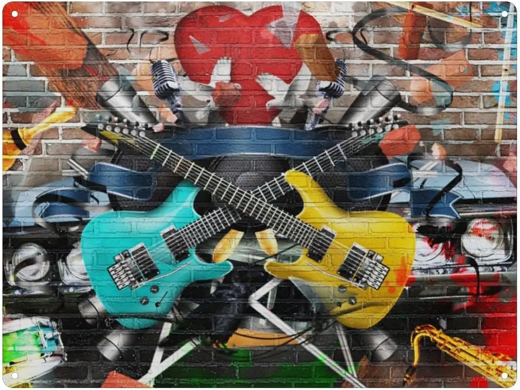 1p, металлическая жестяная вывескаsusiyo, цветная гитара, музыкальный инструмент, настенный декор, художественные вывески для домашних кофейных ворот, бар-16x12 дюймов