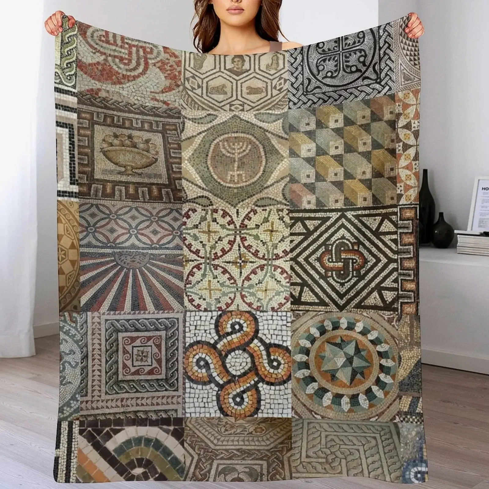 

Roman Mosaic Throw Blanket Warm Napping Blanket for Office Couch Bed