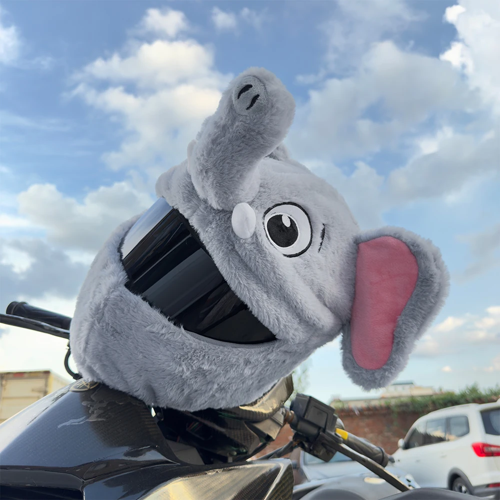 Plush Elephant Cover Motorcycle Full Helmet Decoration Headgear Hoods Cute Cartoon Mask Helm Accessories Capacete Moto