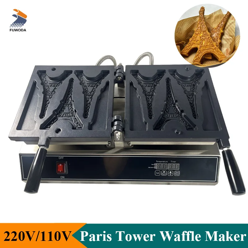 Professional Electric Paris Tower Shaped Waffle Maker Machine Digital Customized Waffle Maker Baker for Commercial