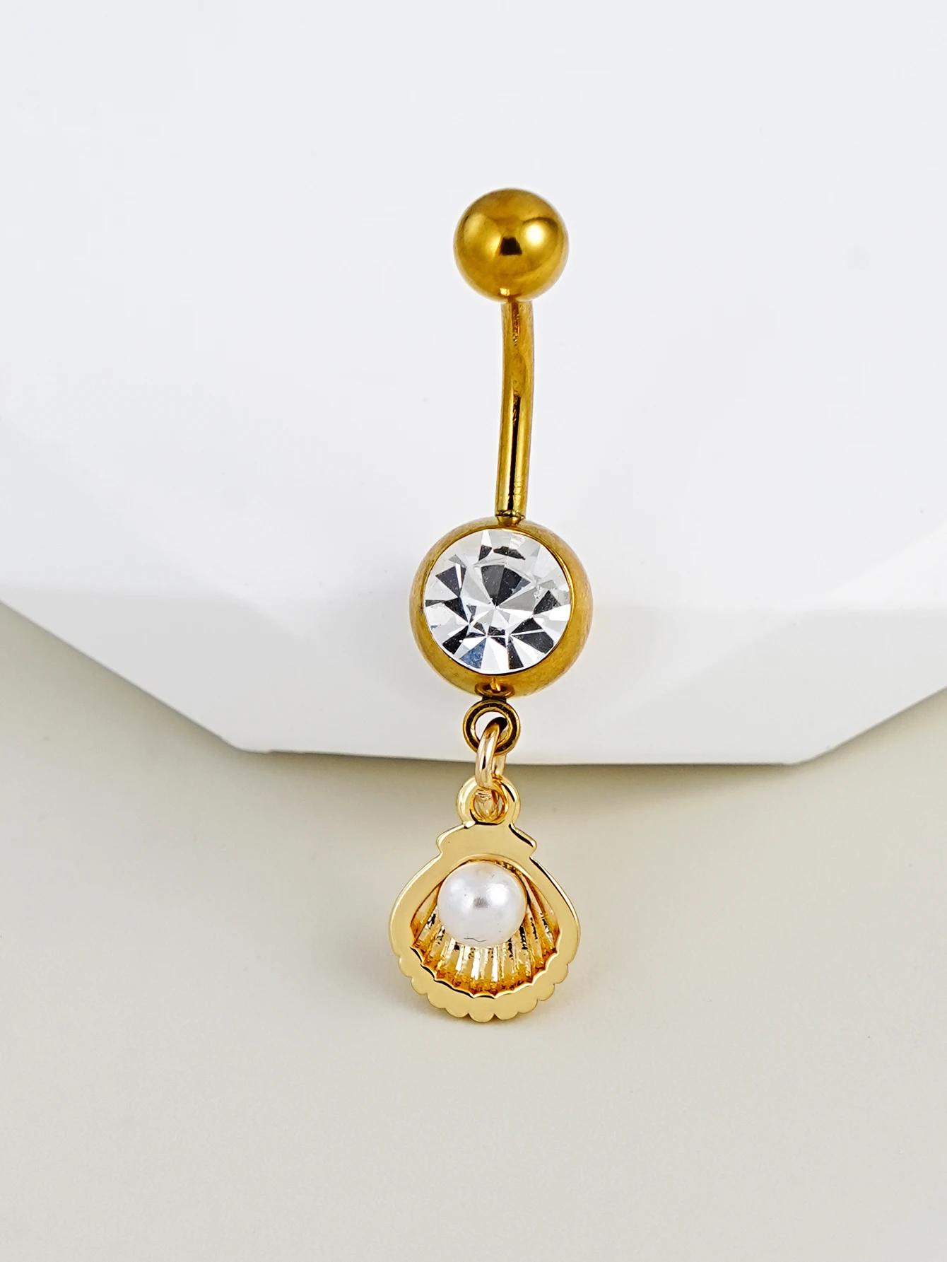 Cubic Zirconia Starfish Decor Pierced Navel Ring