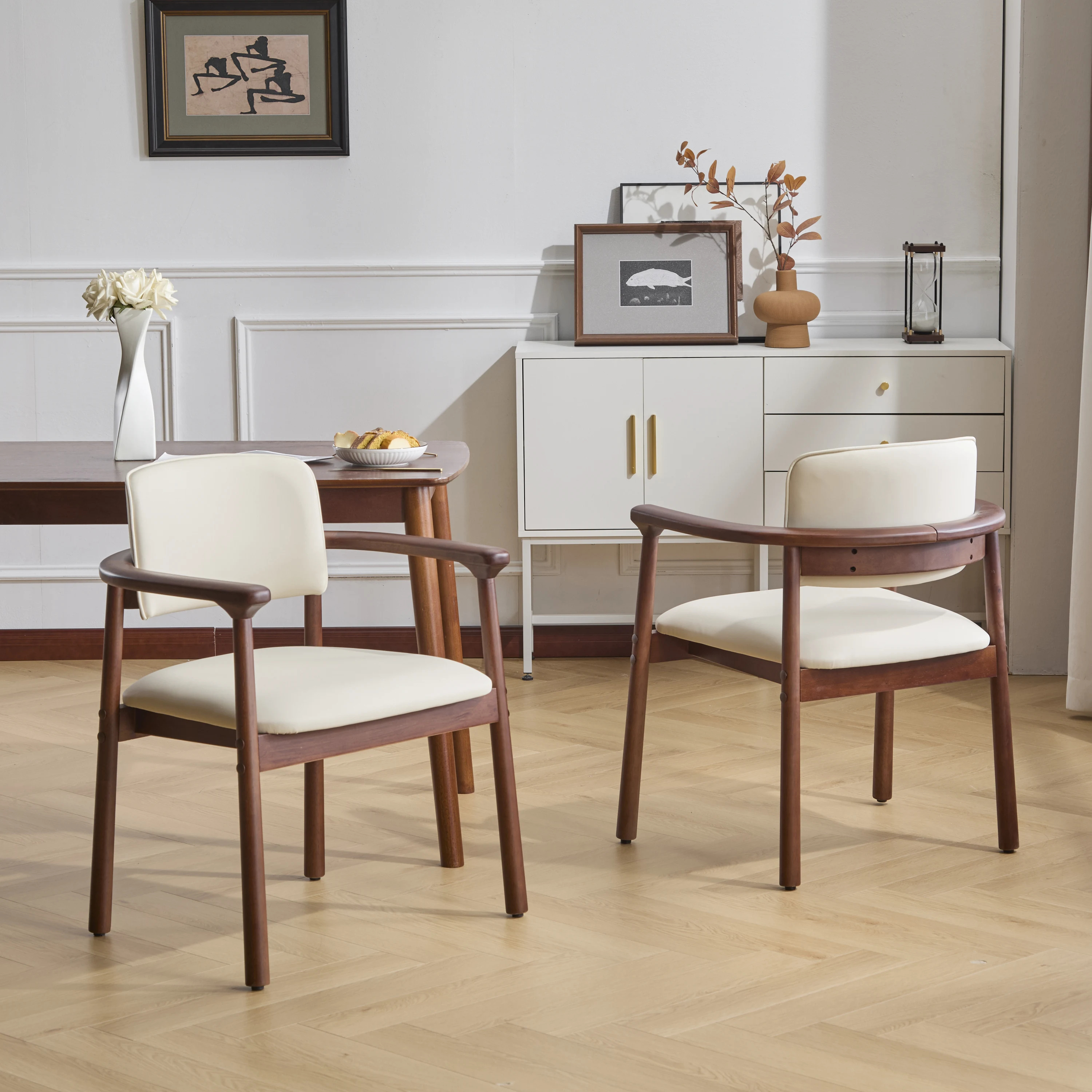 2 - Pack Dining Room Chairs, Sturdy Rubber Wood, Comfortable PU Foam Seat, Ideal for Home & Kitchen