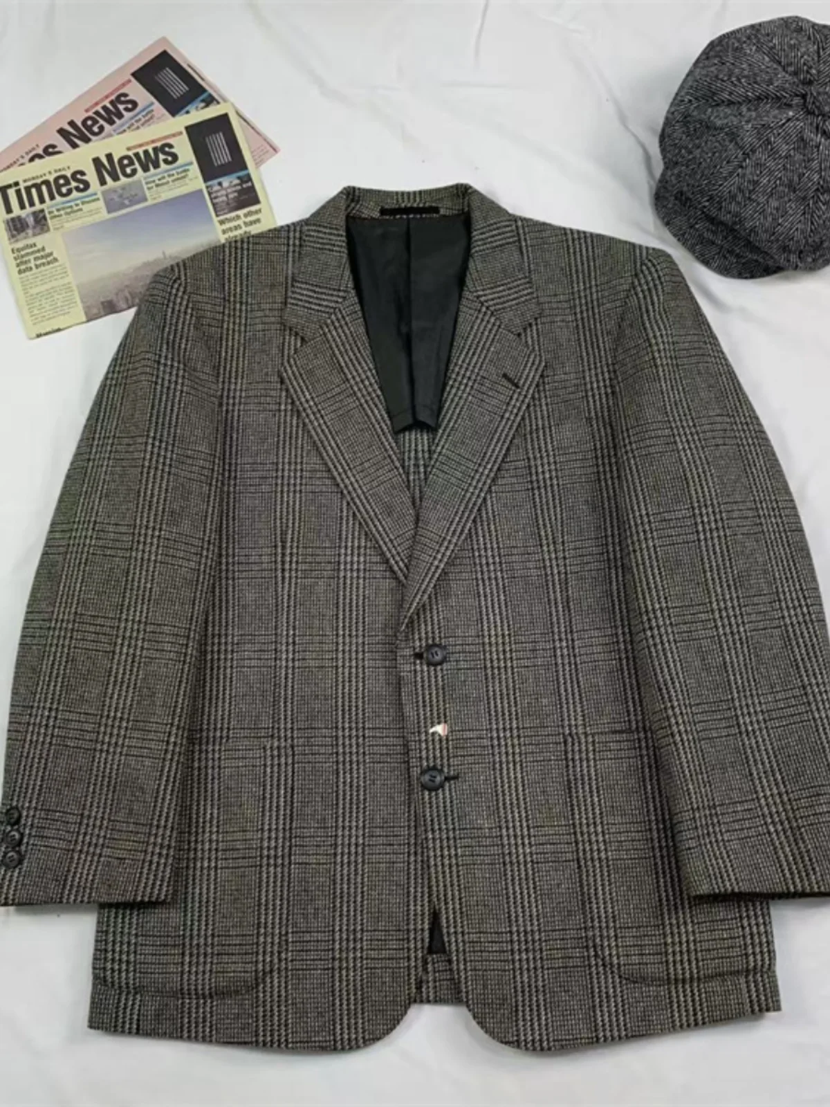 

Винтажный мужской шерстяной костюм японского производства, двубортный, повседневный, уличный, модный, городской, приталенный, для взрослых