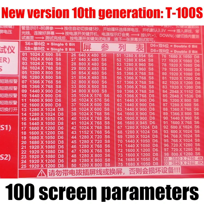 TKDMR T-100S Laptop LED LCD TV Tester Tool Panel Support 7-84 W/LVDS Interface Lampara Cables Inverter Built-in 80 Kinds Program