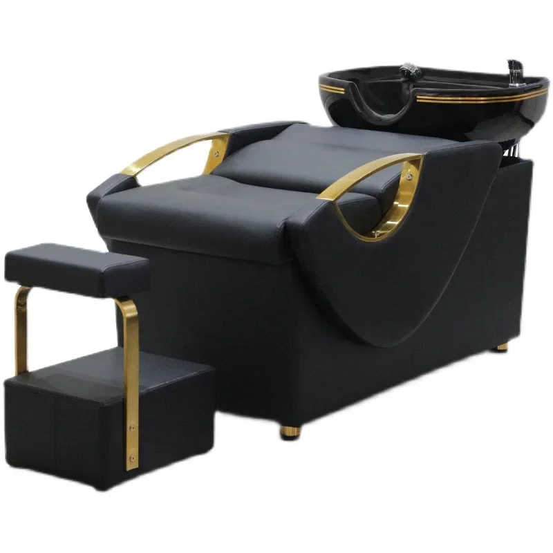 

Hair Salon Furniture Barbershop Massage Bed Spa Salon Head Washing Shampoo Chair With Glazed Ceramic Basin And Footrest