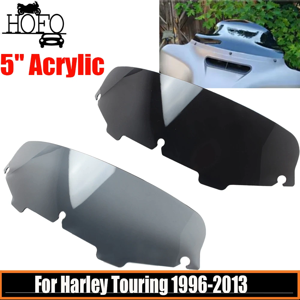 

5" Acrylic Motorcycle Windshield Windscreen Front Fairing Deflectors For Harley Touring Street Glide Ultra Classic 1996-2013