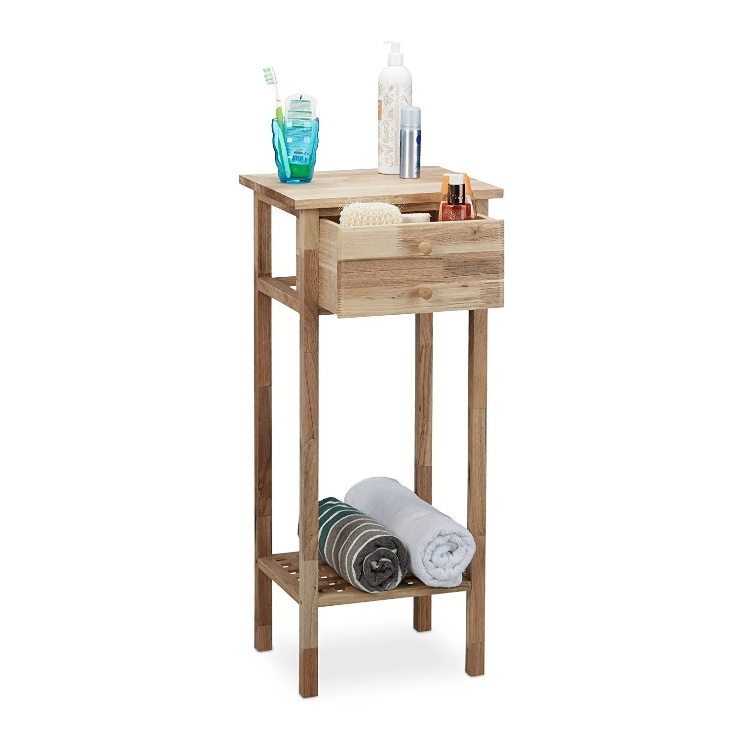 Mesa para teléfono Cajón de madera personalizado Mesa pequeña Catalpa de madera maciza Estante doble para baño Soporte de flores de madera Mesa de centro de almacenamiento