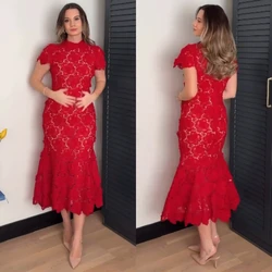 Customized Jersey Pleat Valentine's Day Mermaid Scoop Neck Bespoke Occasion Gown Midi Dresses