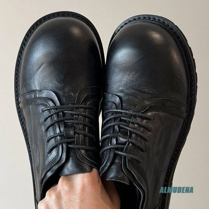 

Street Style Men Round Toe Derby Shoes Lace-Up Thick Sole Outdoor Trendy Versatile Business Commute All Season Daily Shoes