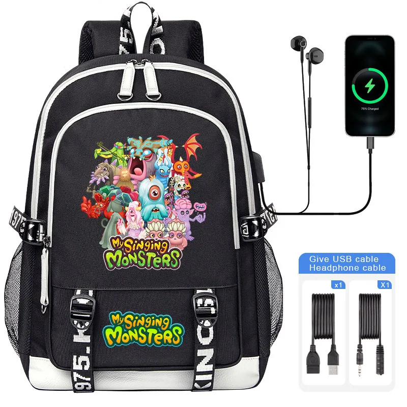 Game Cartoon My singing monsters School Bag Child Student Shoulder Backpack For Boy Teenager USB Laptop Backpack Mochila