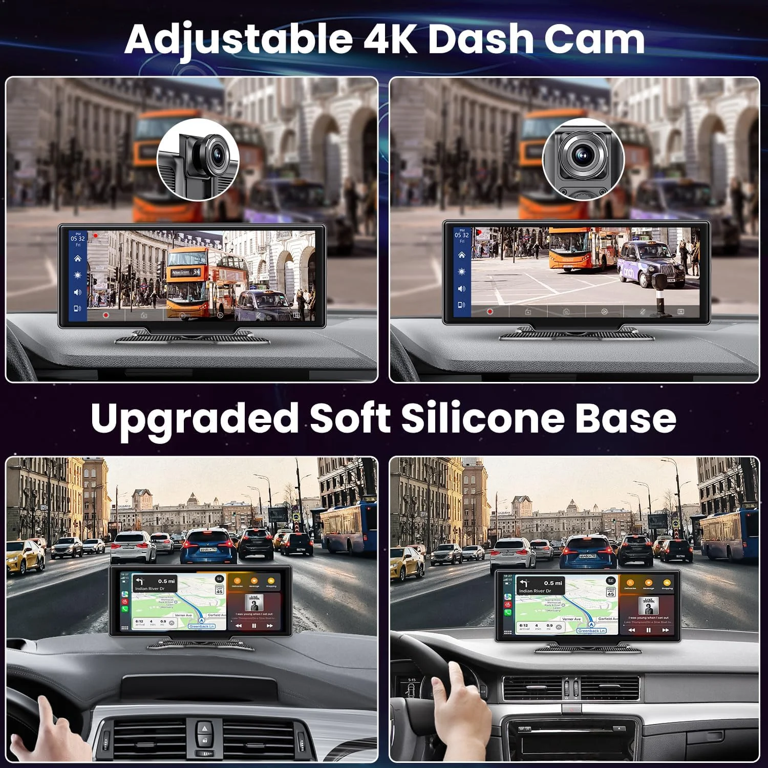 Jansite 10.26 Inch 4K DVR Wireless CarPlay & Android Auto Dash Cam GPS Navigation 24h Park Monitor Night Vision Rear View Mirror image 3