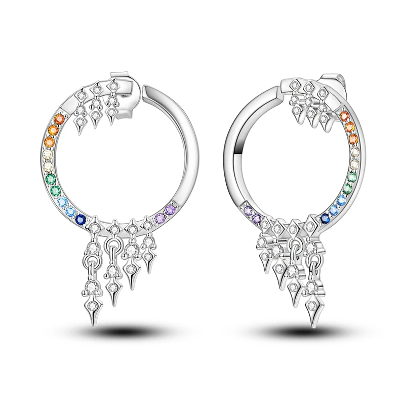 

925 Sterling Silver Earrings Women Sparkling Rainbow Starburst Drop Earring For Anniversary Wedding Jewelry Gifts