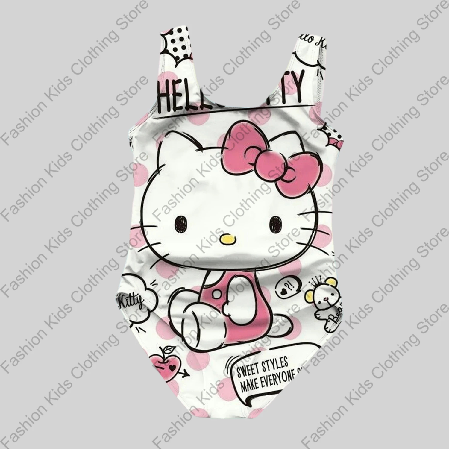 MINISO Girls Summer One-Piece Swimsuit Fashion Cartoon Cute Hello Kitty & Friends Print Women Swimwear Sleeveless Swim Clothing