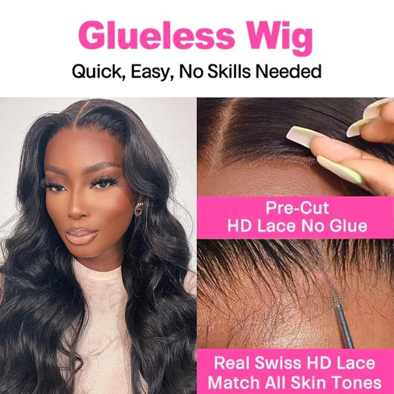 Wear And Go Body Wave 6X4 HD Lace Glussless PrePlucked Human Hair Wigs Ready To Go Pre Cut 4x4 Lace Closure Glueless  Brazilian Wigs For Women On