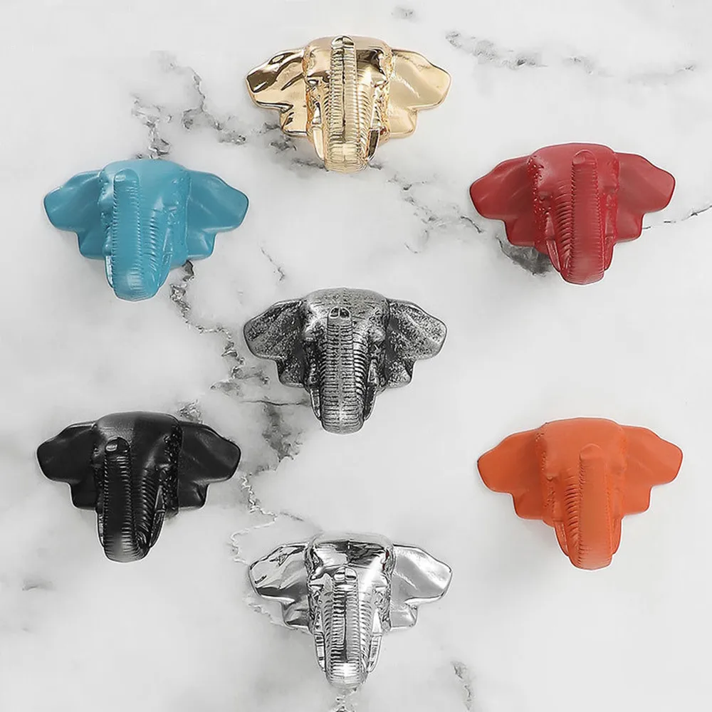 European fashion creative color elephant trunk wall decoration coat hook gold silver red orange black drawer cabinet knob