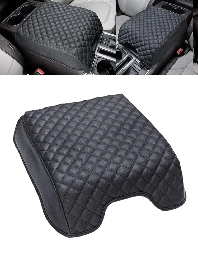 

1pc Car Center Console Lid Armrest Cover PU Microfiber Leather Cushion Pad For Ford 2015-2022 F150 F-250 F-350 For Expedition