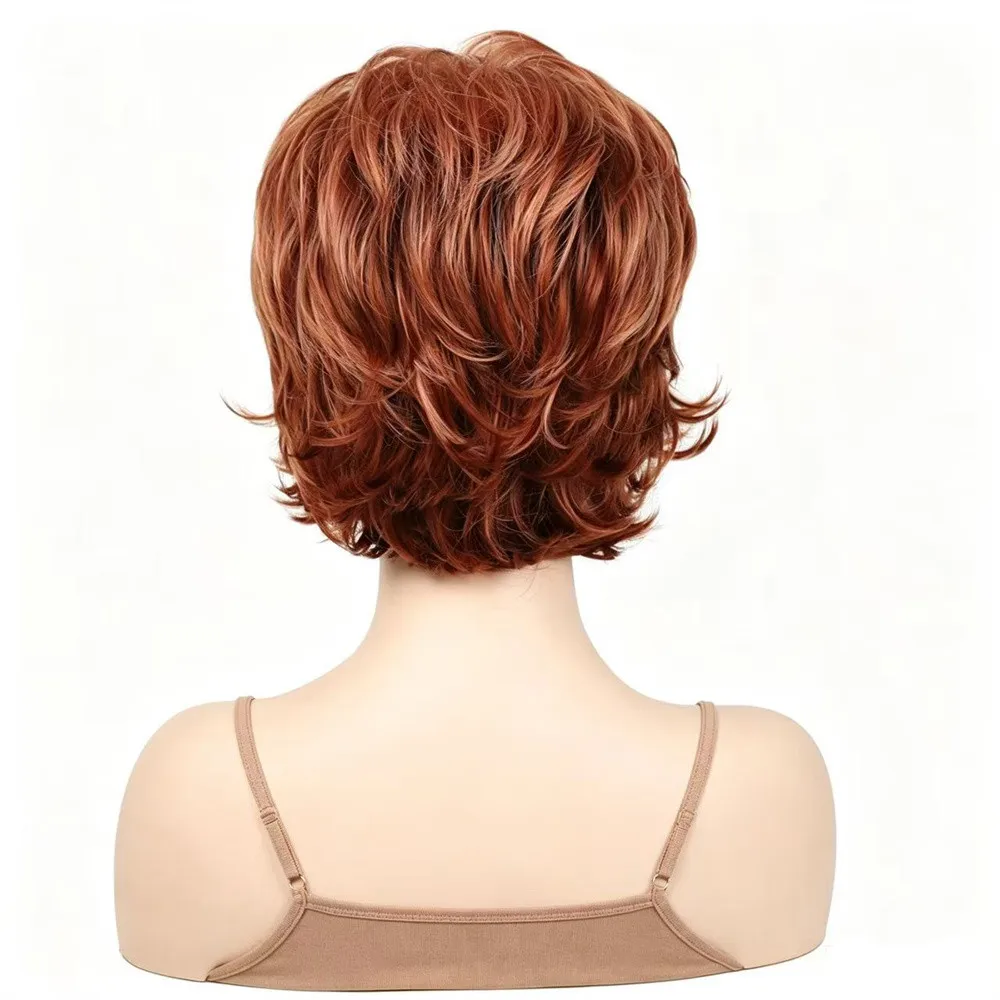 Short Curly Synthetic Wig for Women Auburn Red Heat Resistant High Temperature Fiber Full Wig Daily Cosplay