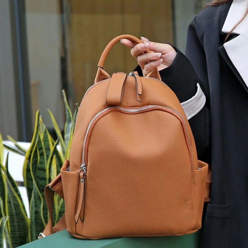 Small Real Cow Leather Backpack Casual Genuine Leather Bagpack Anti-theft Ladies Travel Shoulder Bag