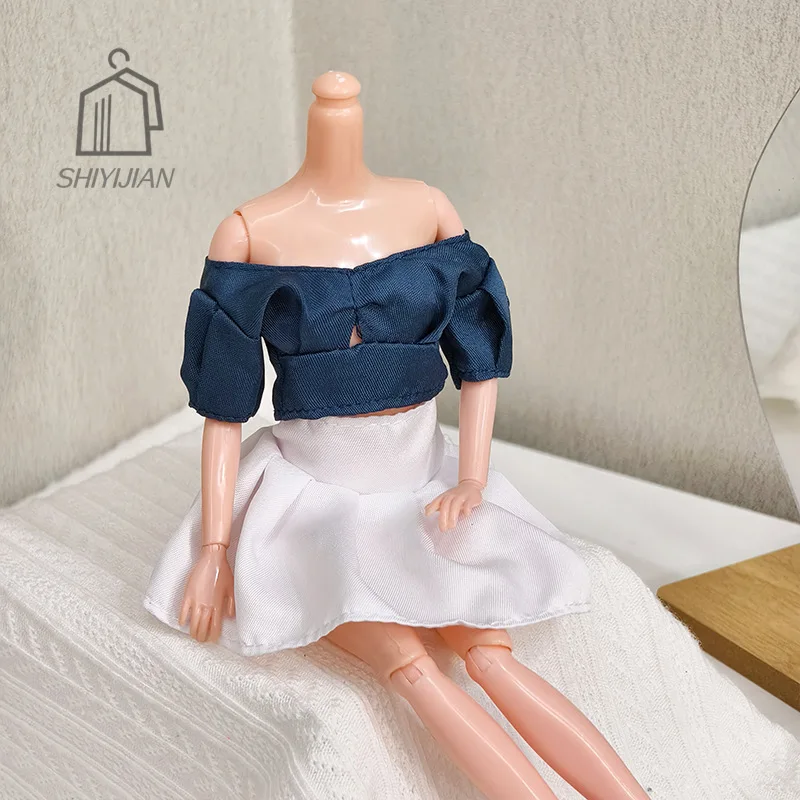 30cm/11 Polegada supermodelo boneca roupas acessórios doce estilo universitário topo + cintura alta saia plissada conjunto brincalhão vestir-se roupas
