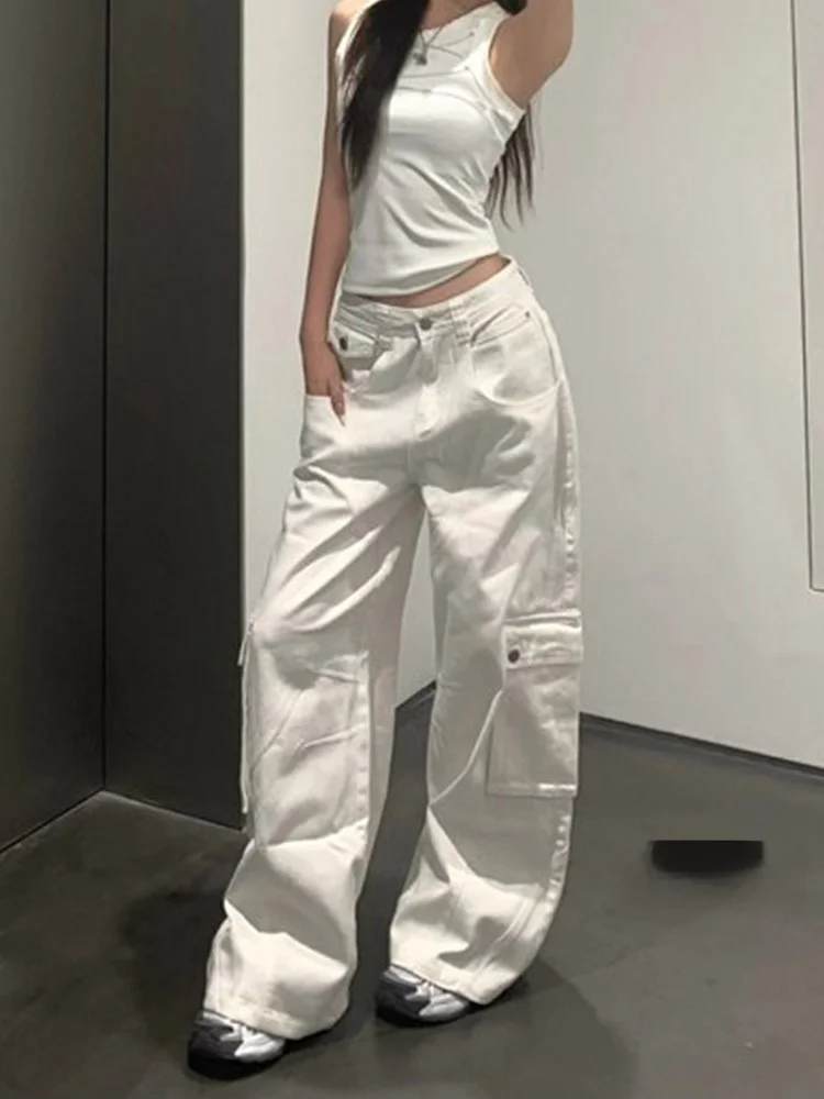 

plus Size American Heavy Design White Workwear Jeans Women Summer High Waist Straight Leg Slimming Loose Wide Leg Pants