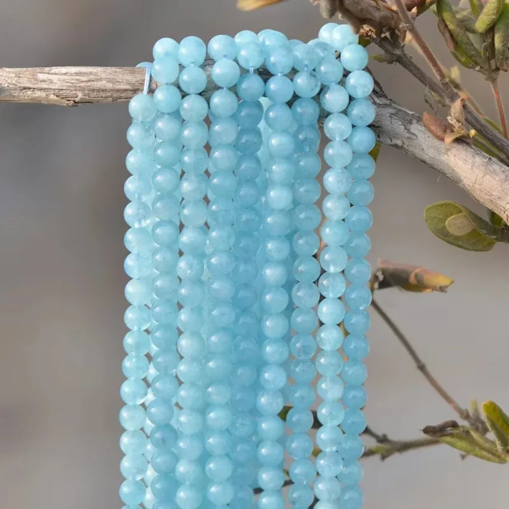 Enhanced Natural Aquamarine Beads 6mm-14mm Smooth Polished Round 15 Inch Strand