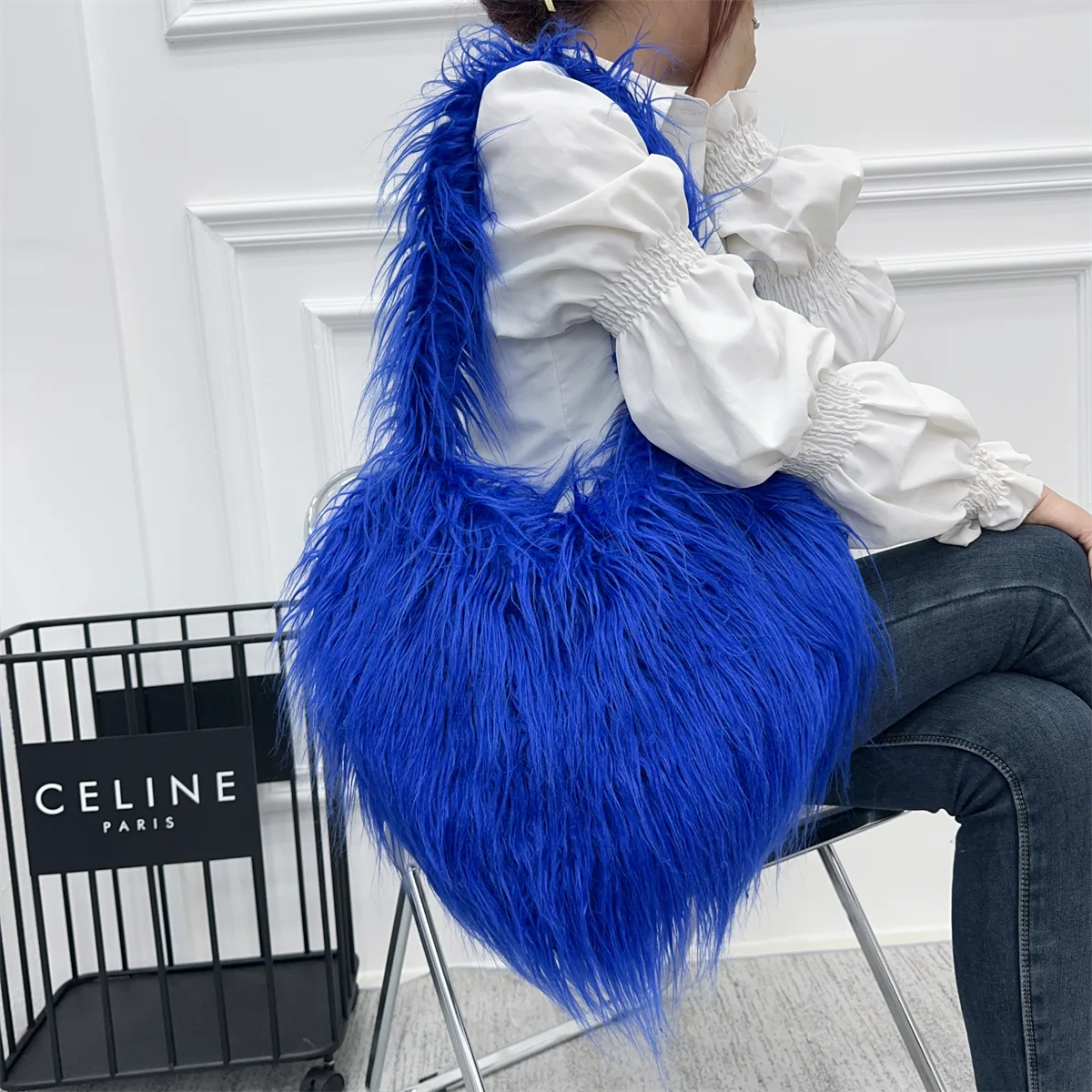 Heart Shaped Faux Fur Shoulder Bag Fluffy Plush Winter Women Handbags Cute Love Crossbody Bags for Women 2023 Tote Lady Shopper