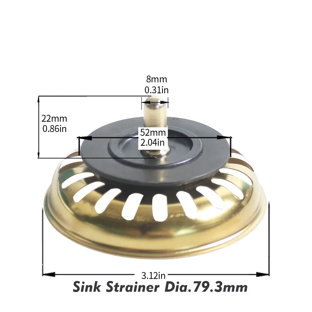 Golden Color Strainer Filters For Kitchen Sink Accessory Drain Plugs 79.3MM,