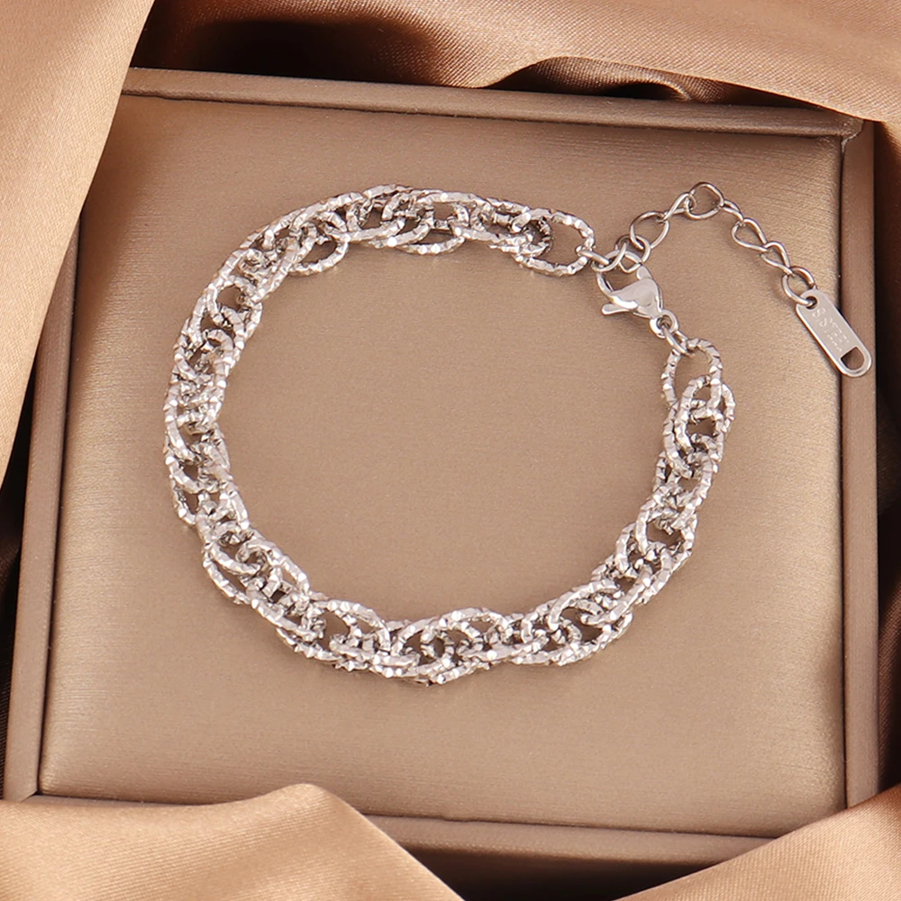 316L Stainless Steel Irregular Bracelet For Women Punk Simple Geometric Chain Bracelets Men Jewelry Gift