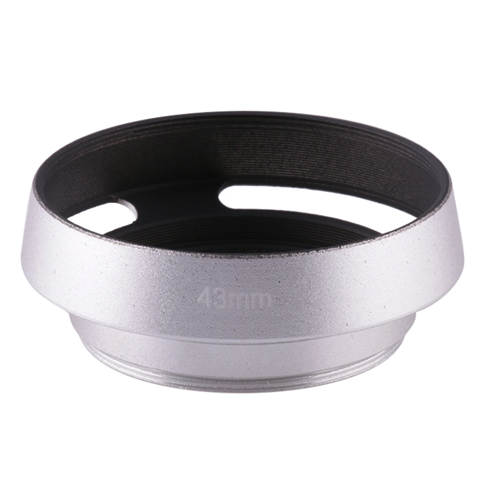 Universal 43mm Metal Screw-in Vented Short Lens Hood Silver Camera Photography Accessory for Nikon Canon Sony DSLR Camera