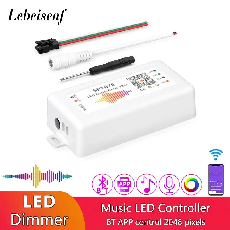 SP107E Bluetooth-compatible LED Music Controller Full Color Pixel IC Controllers by Smart Phone APP for WS2812B WS2811 LED Strip