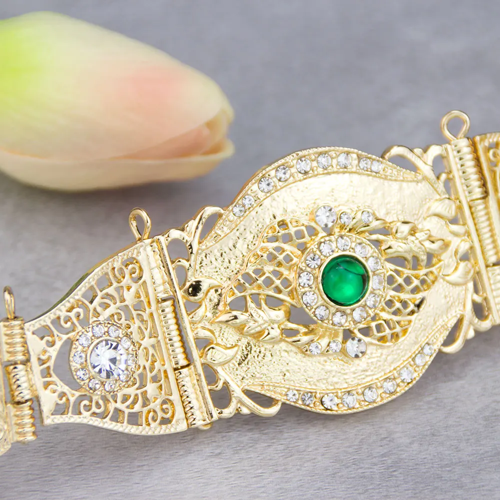 Sunspicems 14 Color Moroccan Caftan Belt Adjustable Gold Plating Crystal Pearl Jewerly Hollow Metal Waist Chain Arabic Bridal