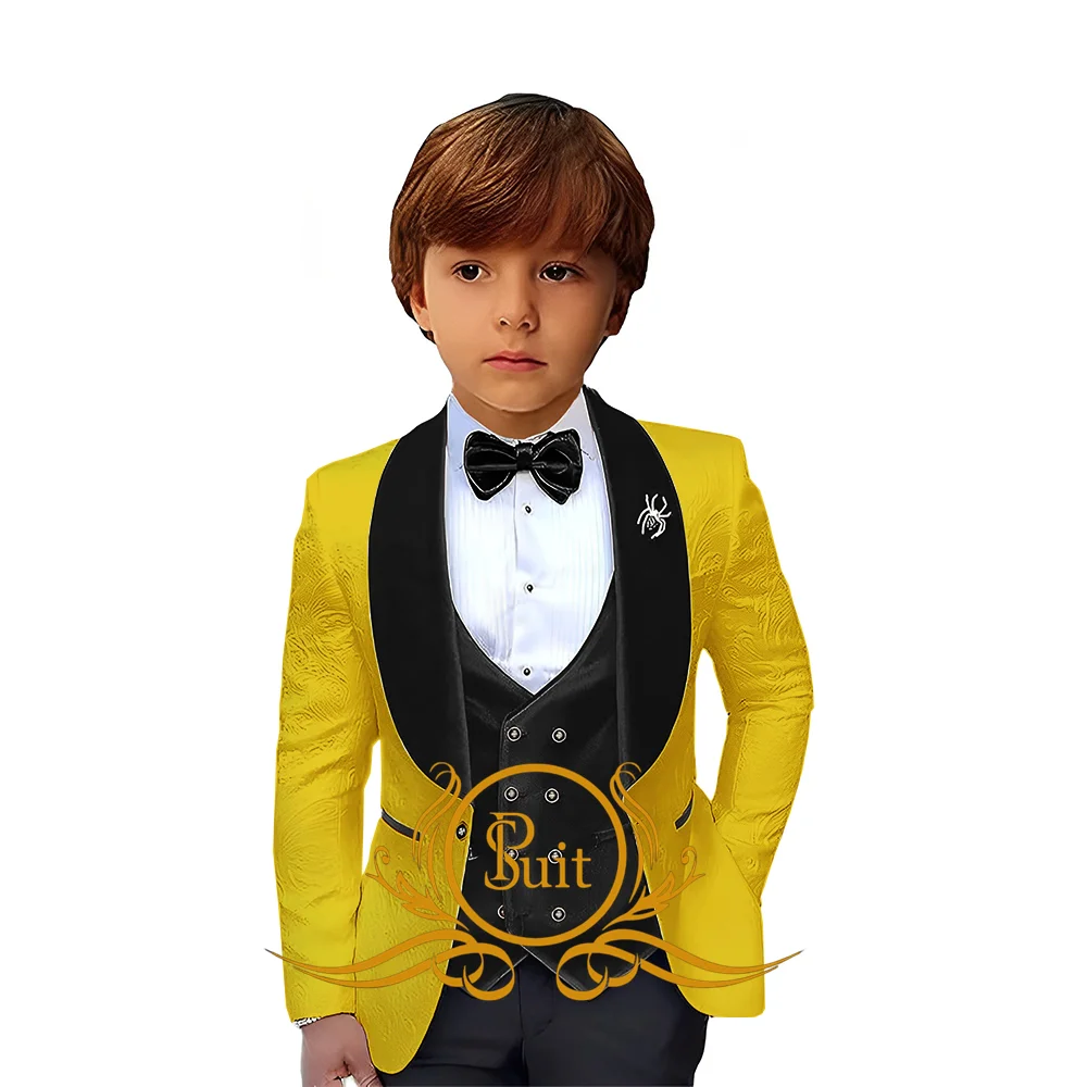 Boys Jacquard Suit 3 Pieces Set Wedding Kids Tuxedo Formal Boy Blazer Dresswear