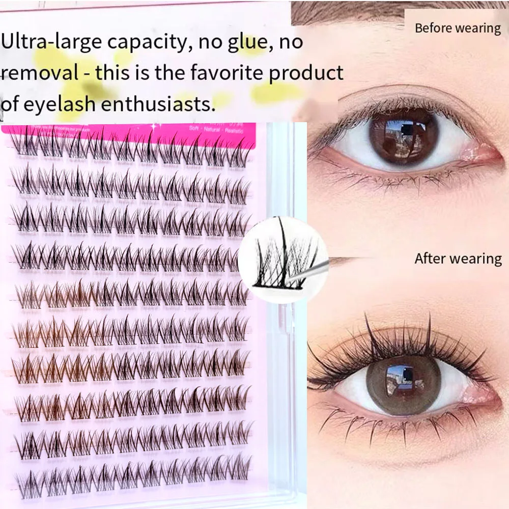Cluster per ciglia individuali autoadesive facili dall'aspetto naturale per principianti, senza colla