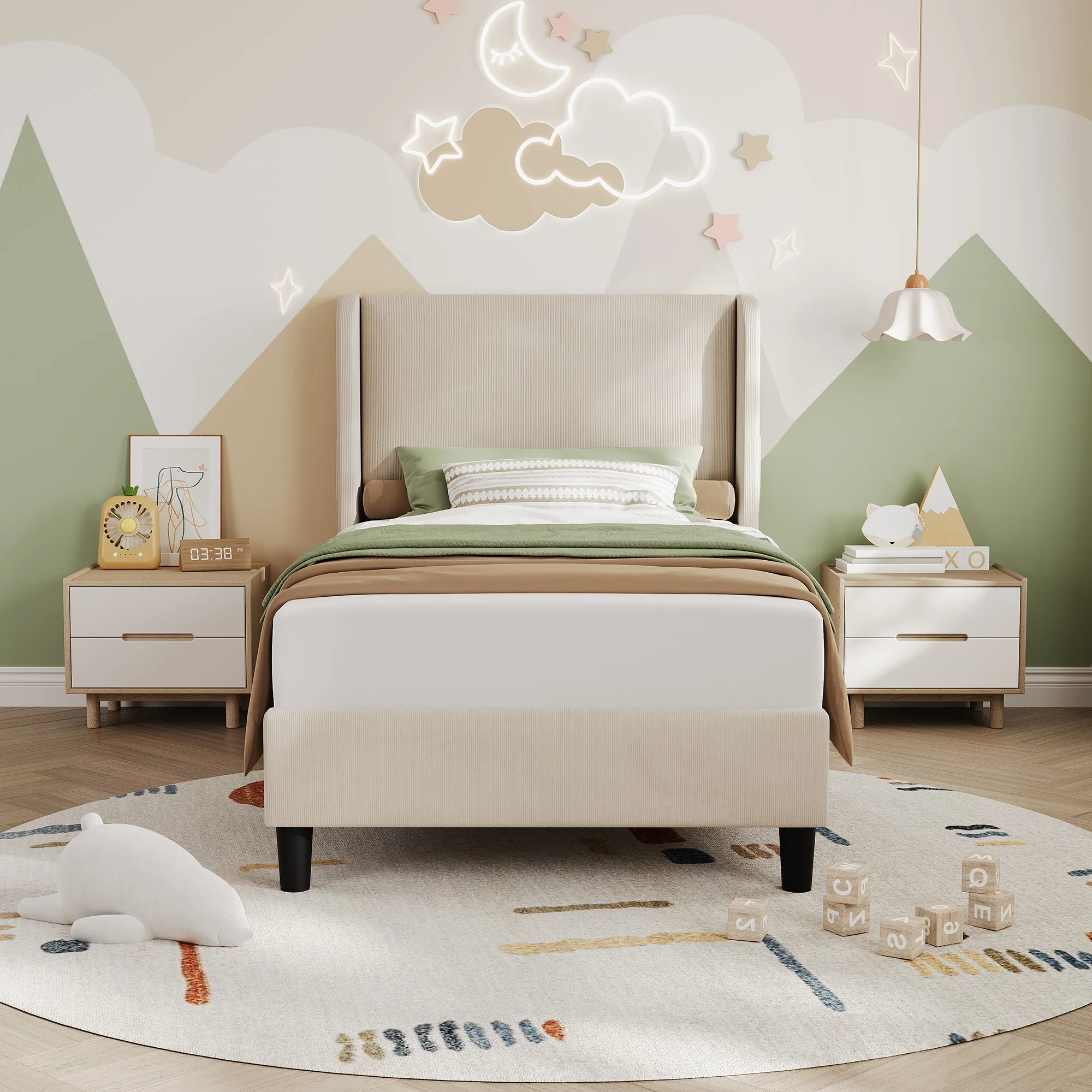 GarveeLife Modern Upholstered Bed Frame with Wingback Headboard – Luxurious Velvet Platform, Sturdy Wooden Slats, No Box Spring Needed, Easy Assembly – King Size, Light Gray