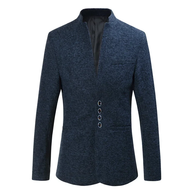 Mens Stand-up Collar Blazers Winter Multi-buckle Plus Size Slim Suit Jacket