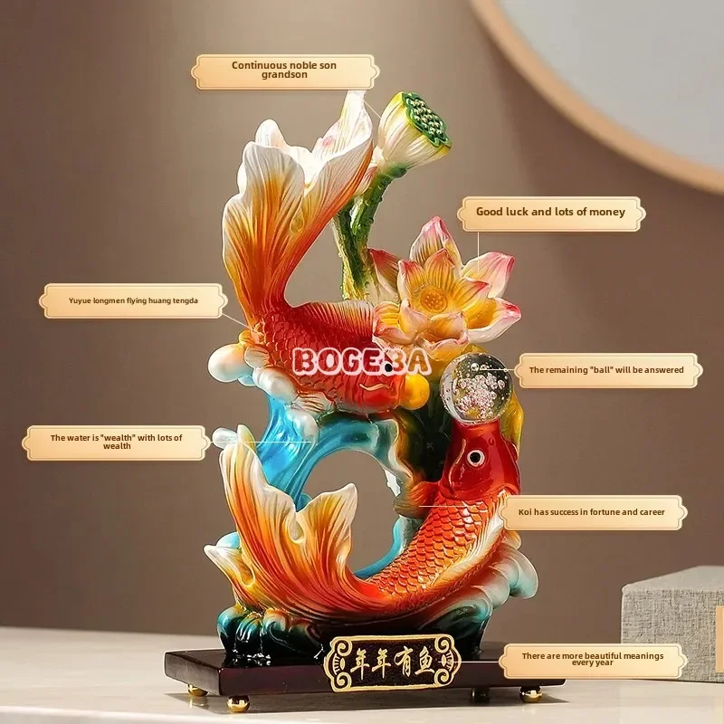 

Chinese Pisces Playing with Pearl Statue Crafts Office Living Room Wine Cabinet TV Cabinet Home Decoration housewarming Gift