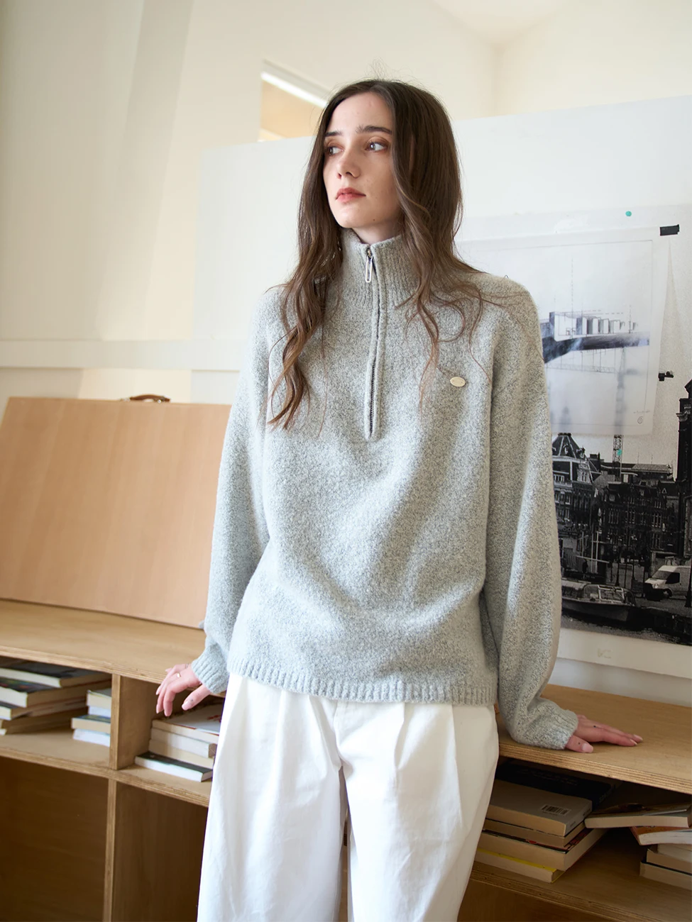 

XIE винтажный шерстяной свитер на молнии с высоким воротником, женский осенне-зимний вязаный кардиган из мягкой шерсти, частицы Fce