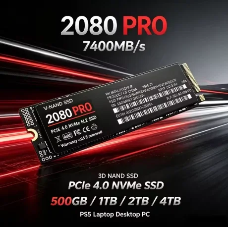 SSD interno M.2 NVMe PCIe 4.0 2080PRO: rendimiento de lectura de alta velocidad, unidad de almacenamiento ideal para la consola PS5, PC para juegos, ordenador de sobremesa y portátil.
