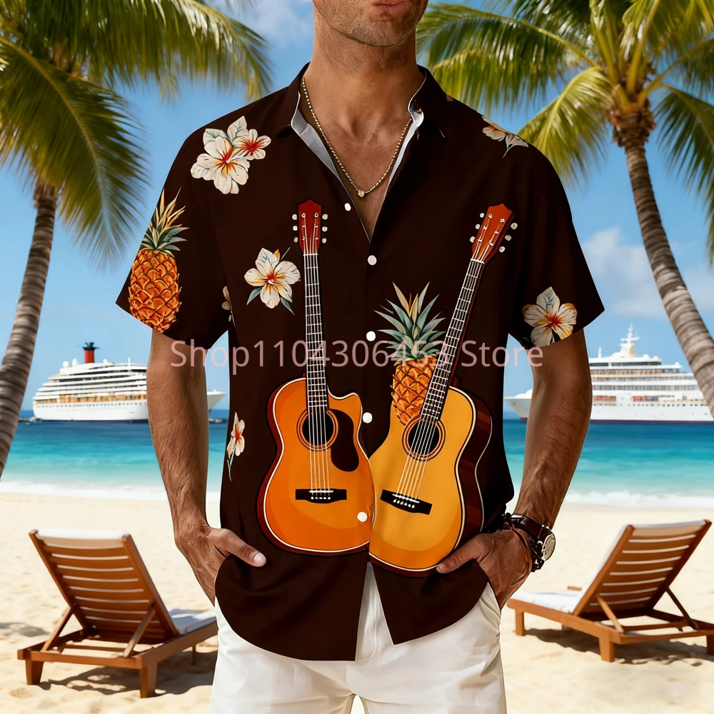 New Men's 8-color Natural Color Flowers 3D Printed Short-sleeved Lapel Hawaiian Beach Party Light Breathable Casual Shirt Top