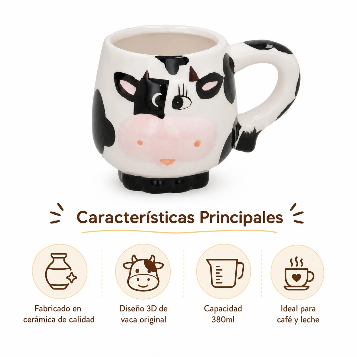 Tasse en céramique au design de vache 3D original, bol à café et à lait de 380 ml pour le bureau et la maison, tasse créative en forme d'animal avec relief et poignée ergonomique, cadeau décoratif unique