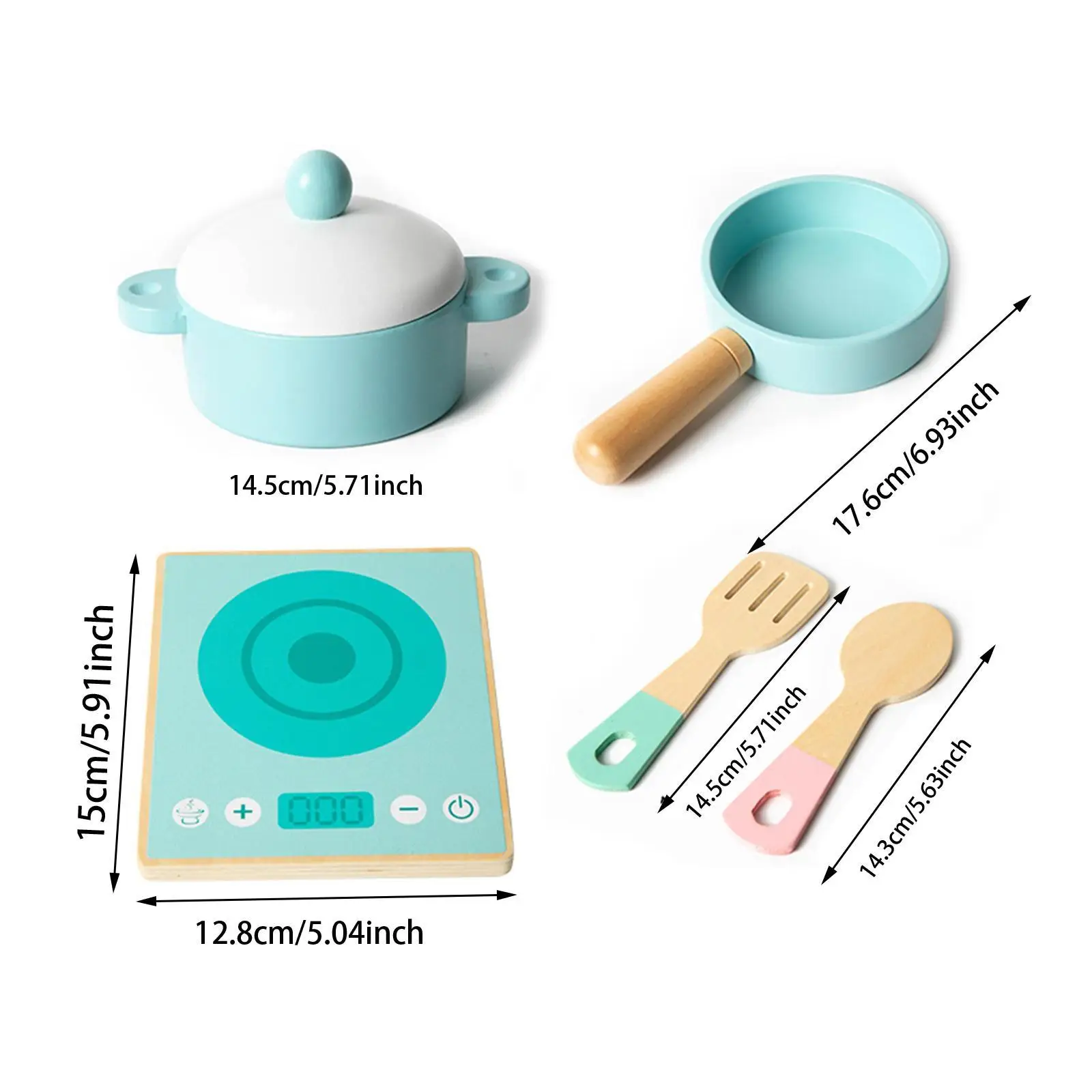 Conjunto de cozinha infantil com ferramentas de cozinha e itens alimentares