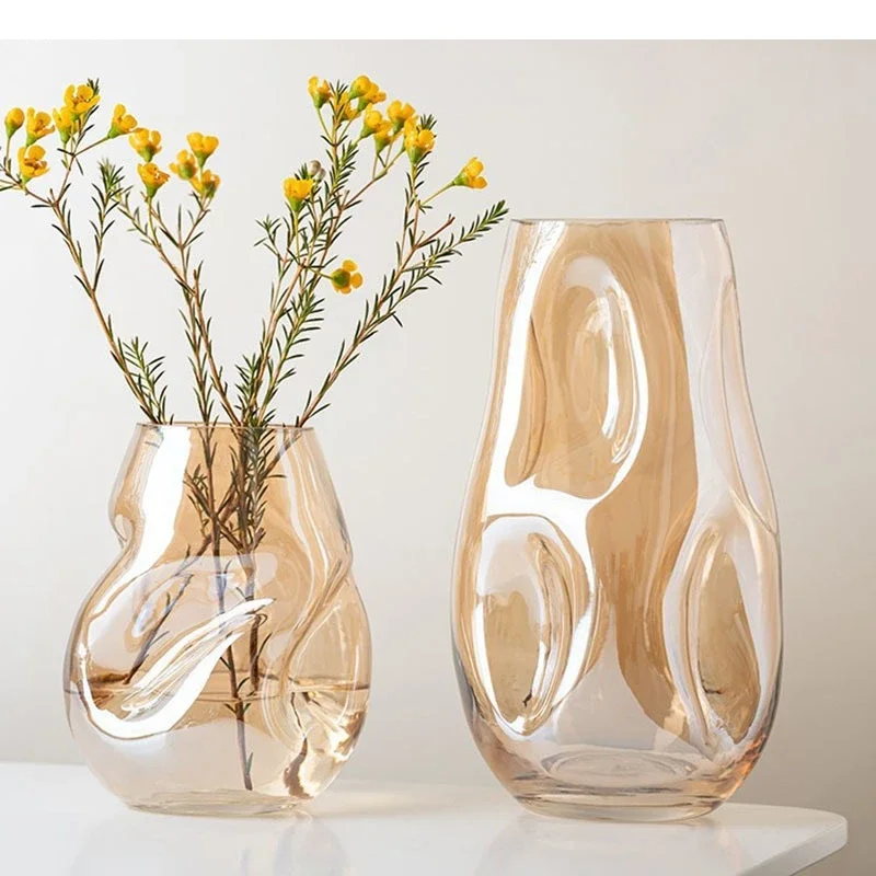 Irregular Glass Vase Desktop Transparent Flower Ware Hydroponic Arrangement Modern Home Decoration